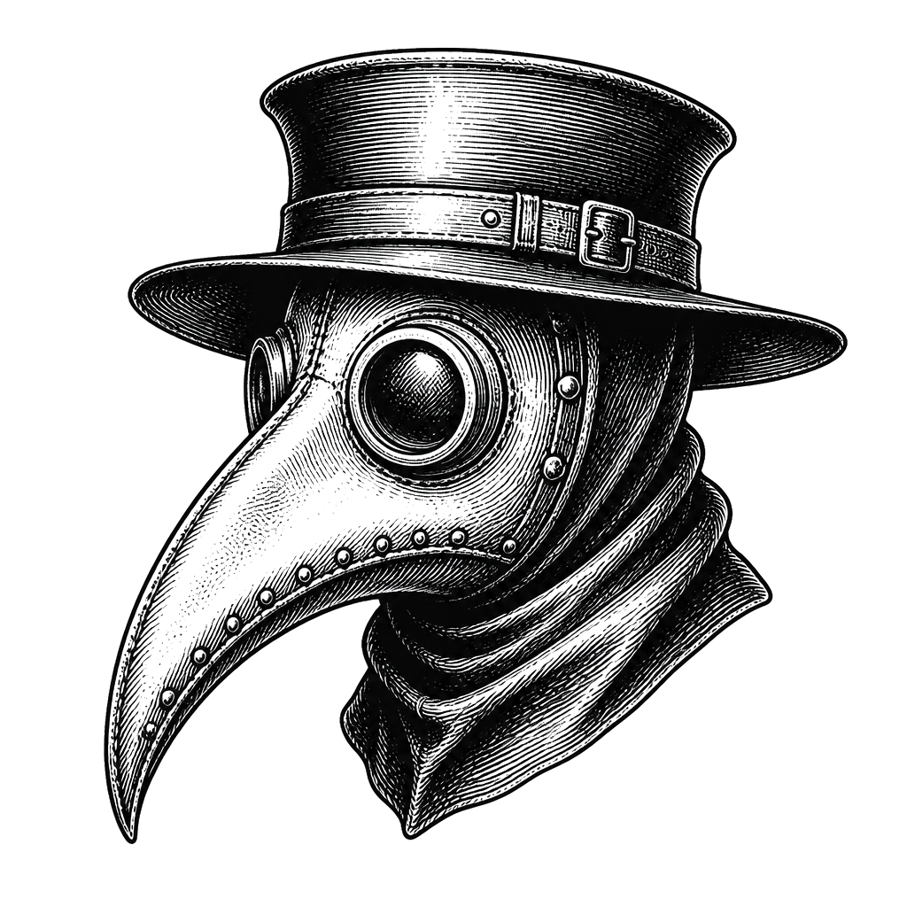 A plague doctor mask with a hooked beak