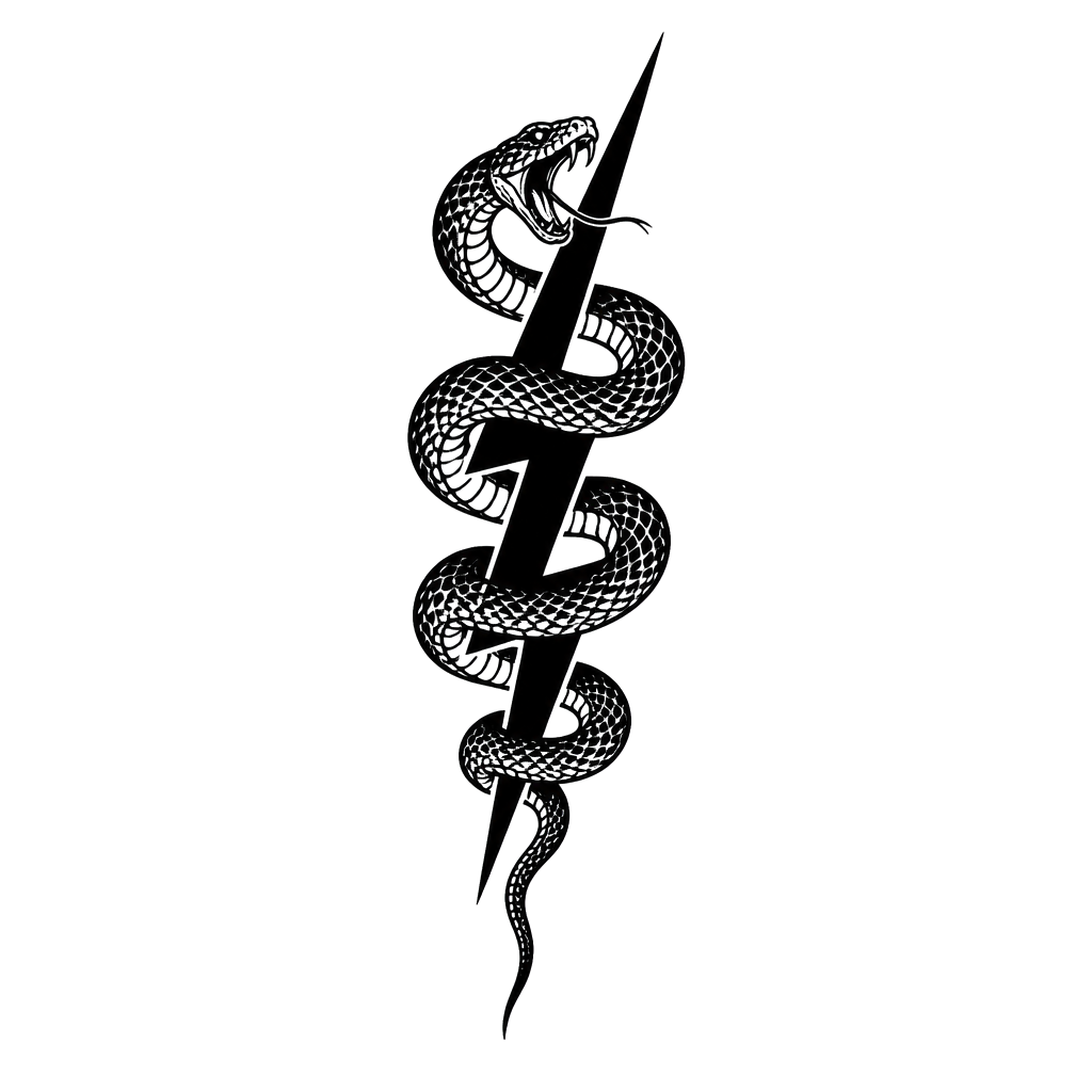 A snake spiraling up a lightning bolt