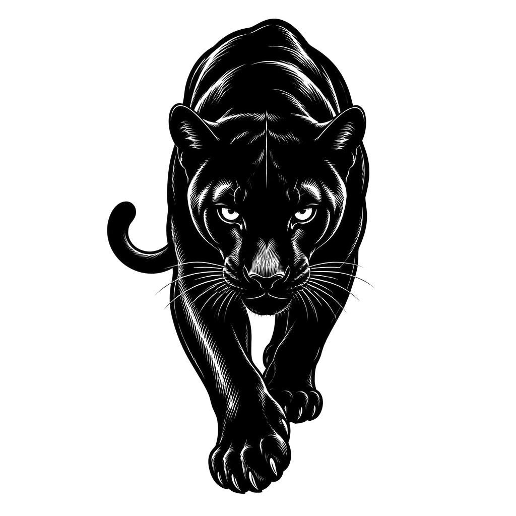 A panther prowling out of total darkness