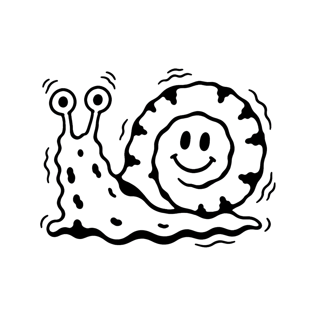 A shaky snail with a smiling shell