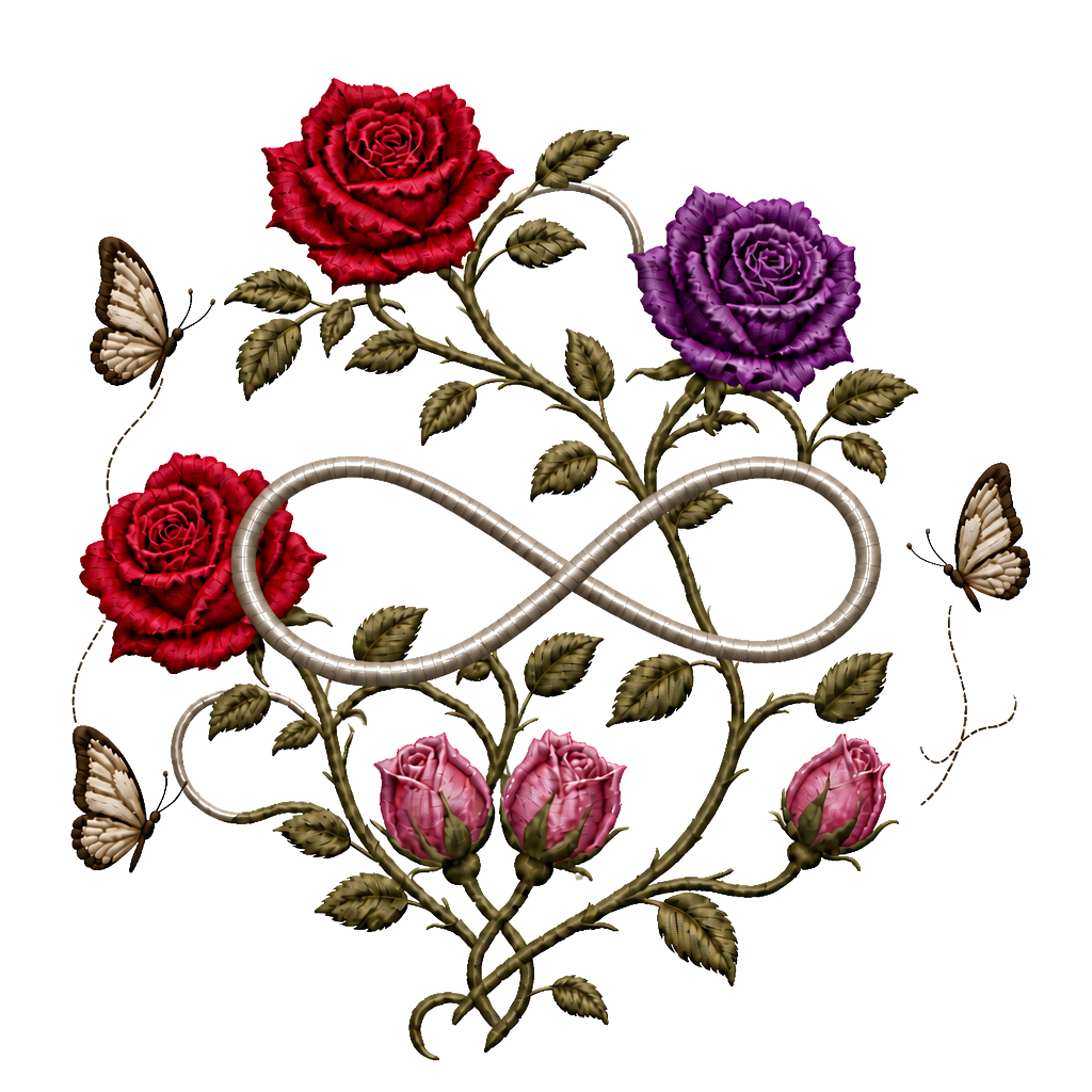 Buchstaben F und D ineinandergeschlungen. Mit 3 offenen Rosen (Bryan, Amy,Lucas) und 2 zusammenverbundene geschlossene Rosen ( (13.10.2011) mit 2 wegfliegenden Schmetterlingen sowie 1 geschlossene Rose (04.11.2010) mit 1 wegfliegenden Schmetterling. Es soll alles miteinander verbunden sein