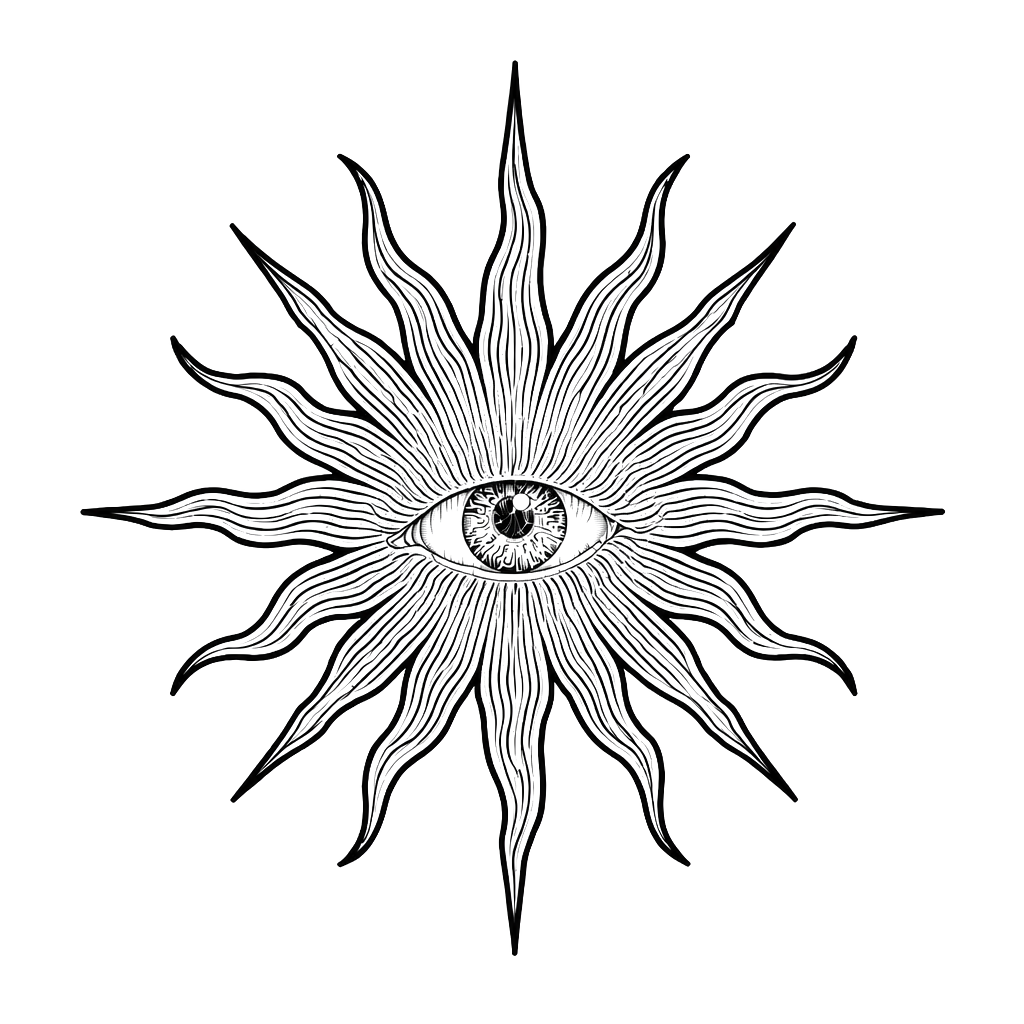 Soleil en dessin avec un œil au milieu