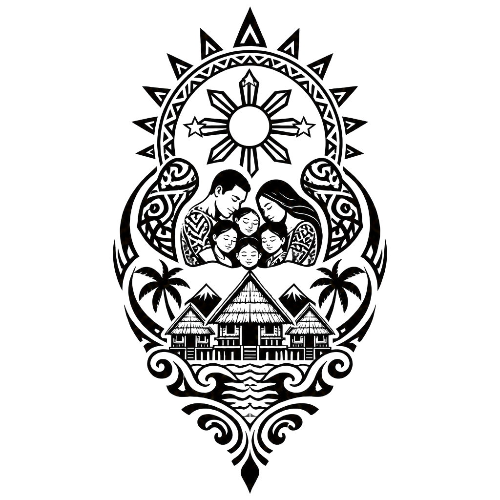 Visayan tribal, made up of strength, love, huts, protection, family, water