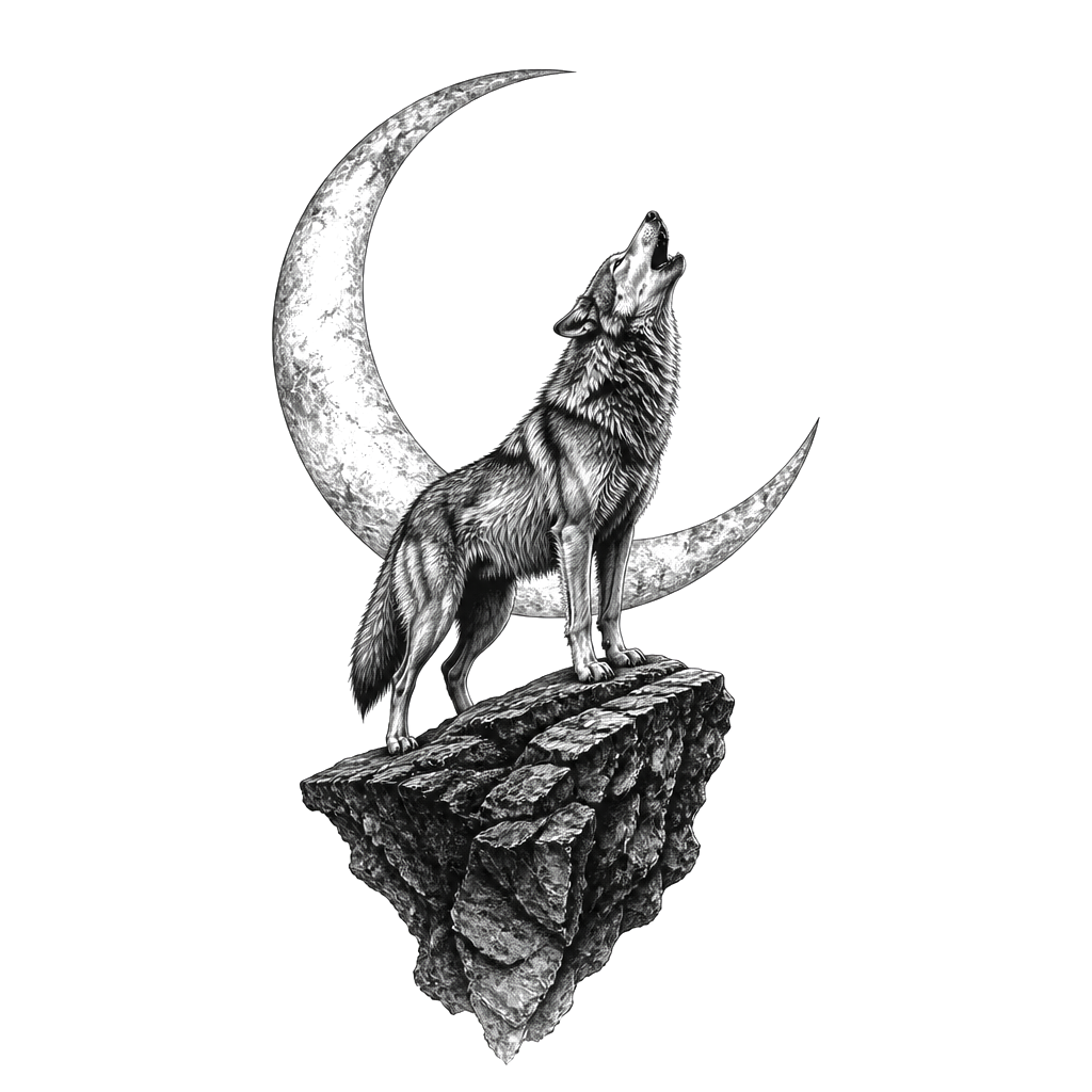 ein wolf der den mond anheult, der mont ist das türkei zeichen aber liegen, auf einer klippe stehend