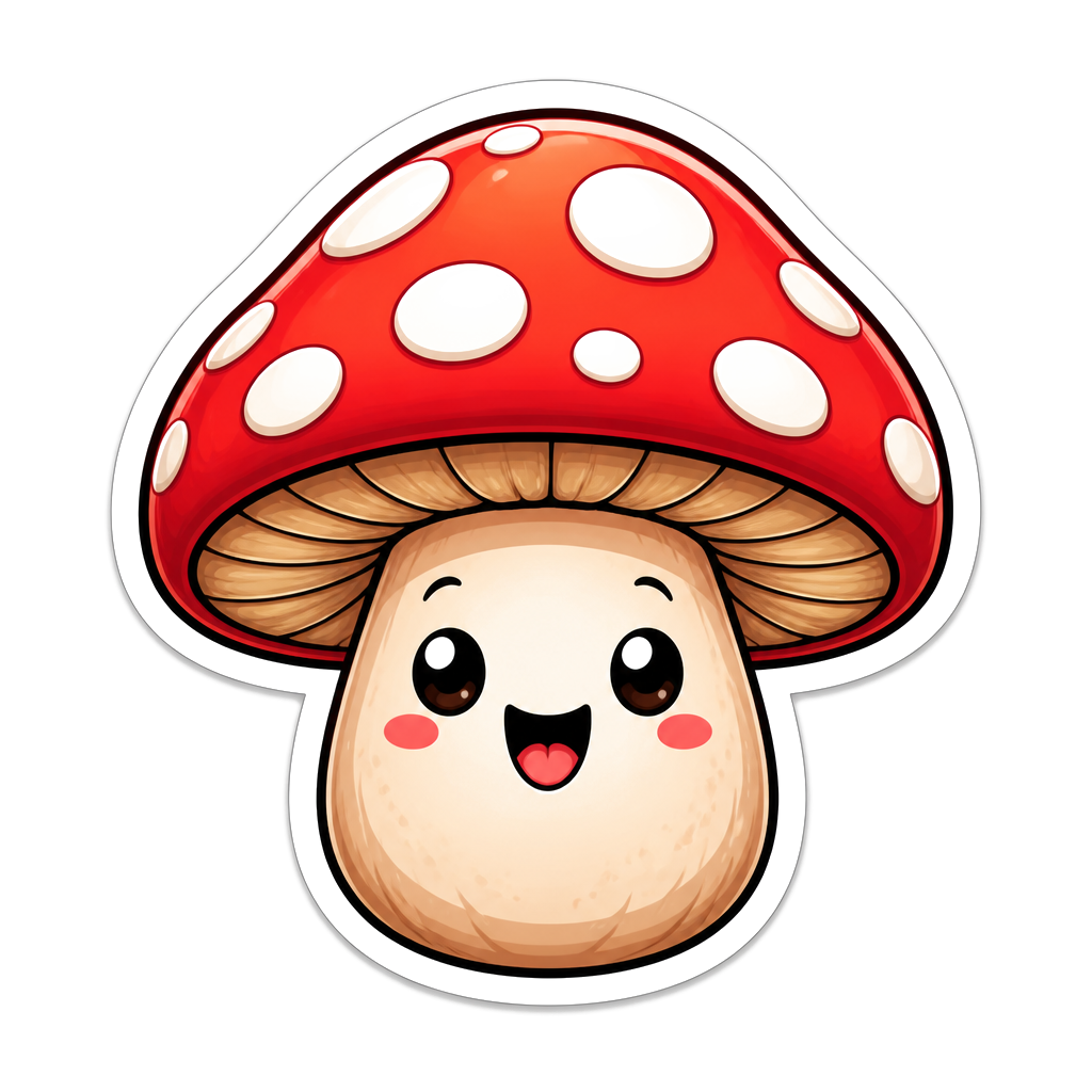 A mushroom with a happy face and white border