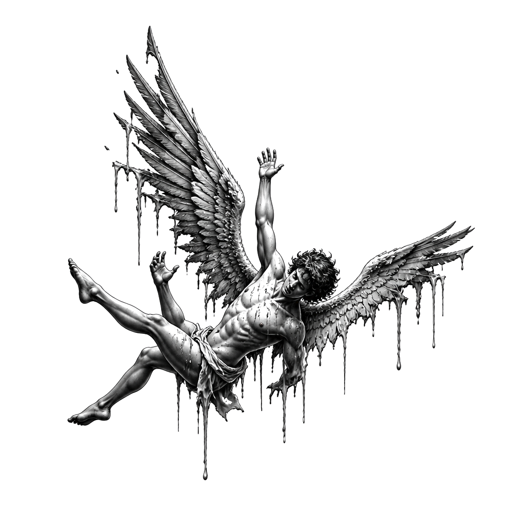 Icarus falling with melting wings