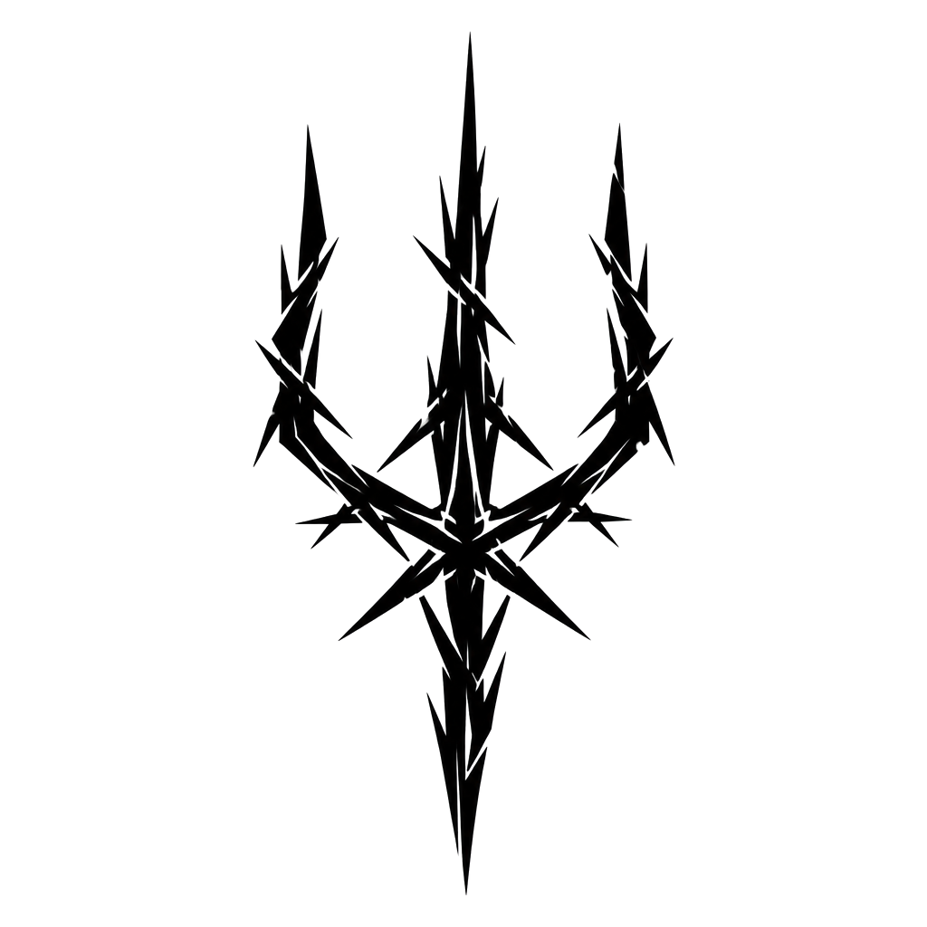 A trident of splintered black spikes