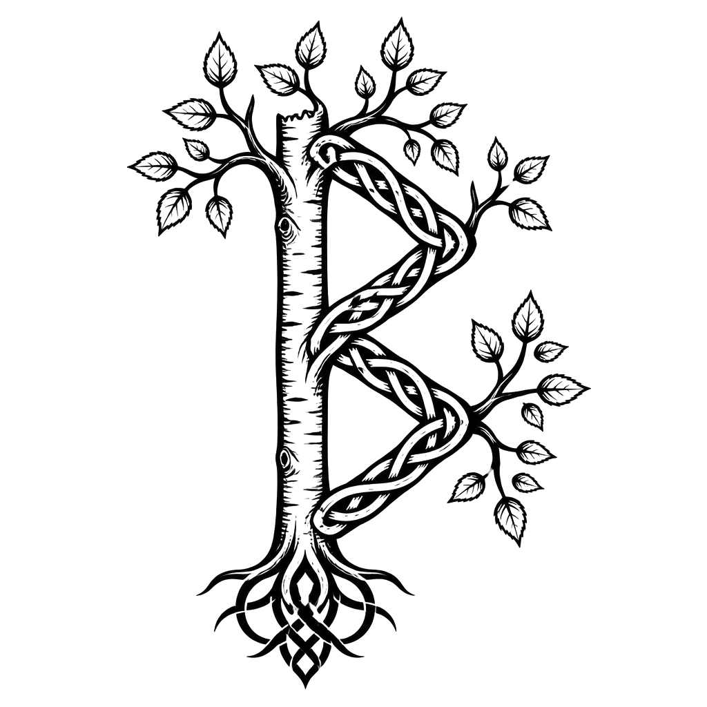The Berkano birch rune of growth sprouting knotwork branches