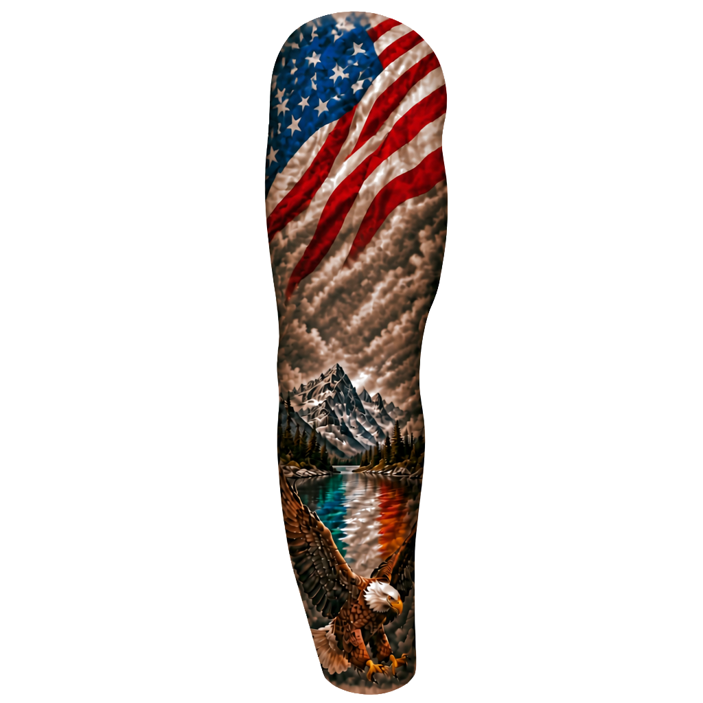 English and Irish tattoo with meaning that also is America. Create it in a full sleeve also include a female lion.