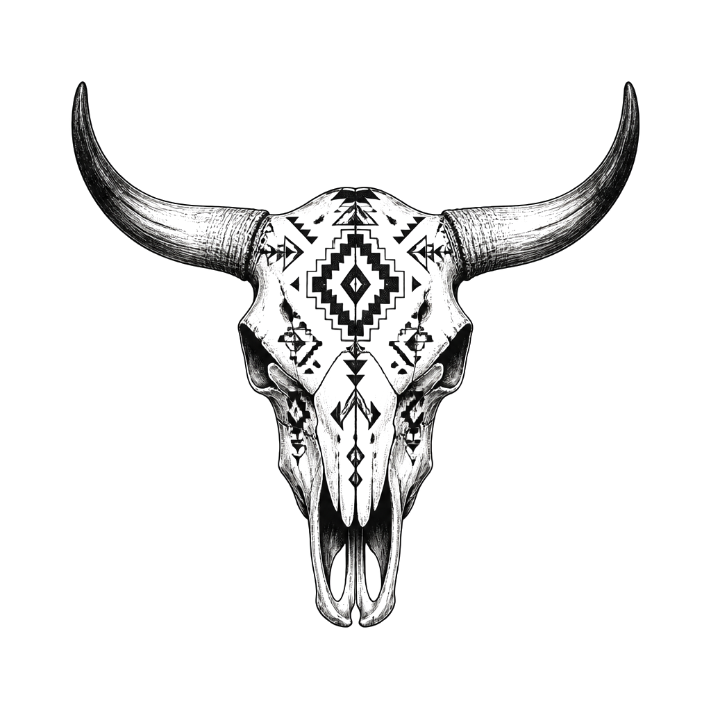 Cow skull with Aztec print inside it