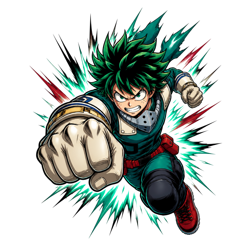 A hero mid-punch with speed lines behind him