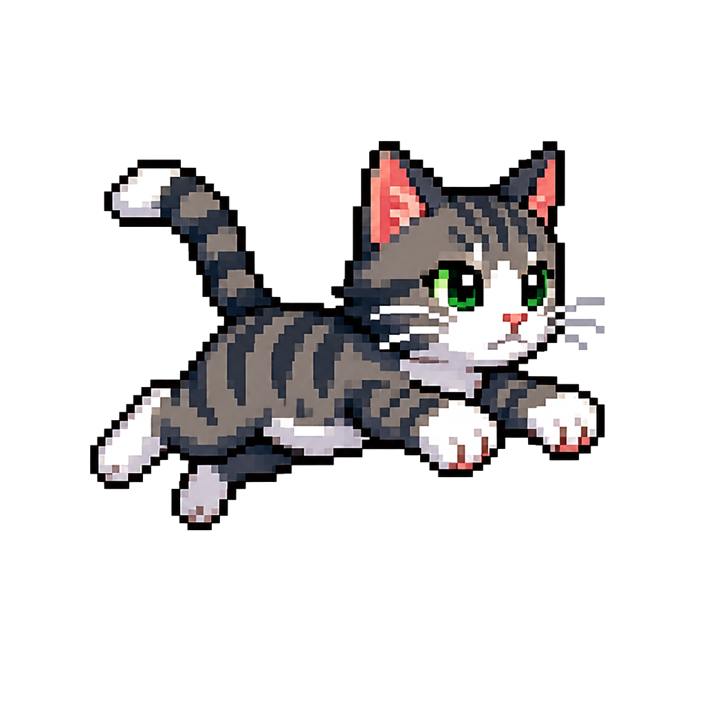 A 16-bit cat sprite mid-jump