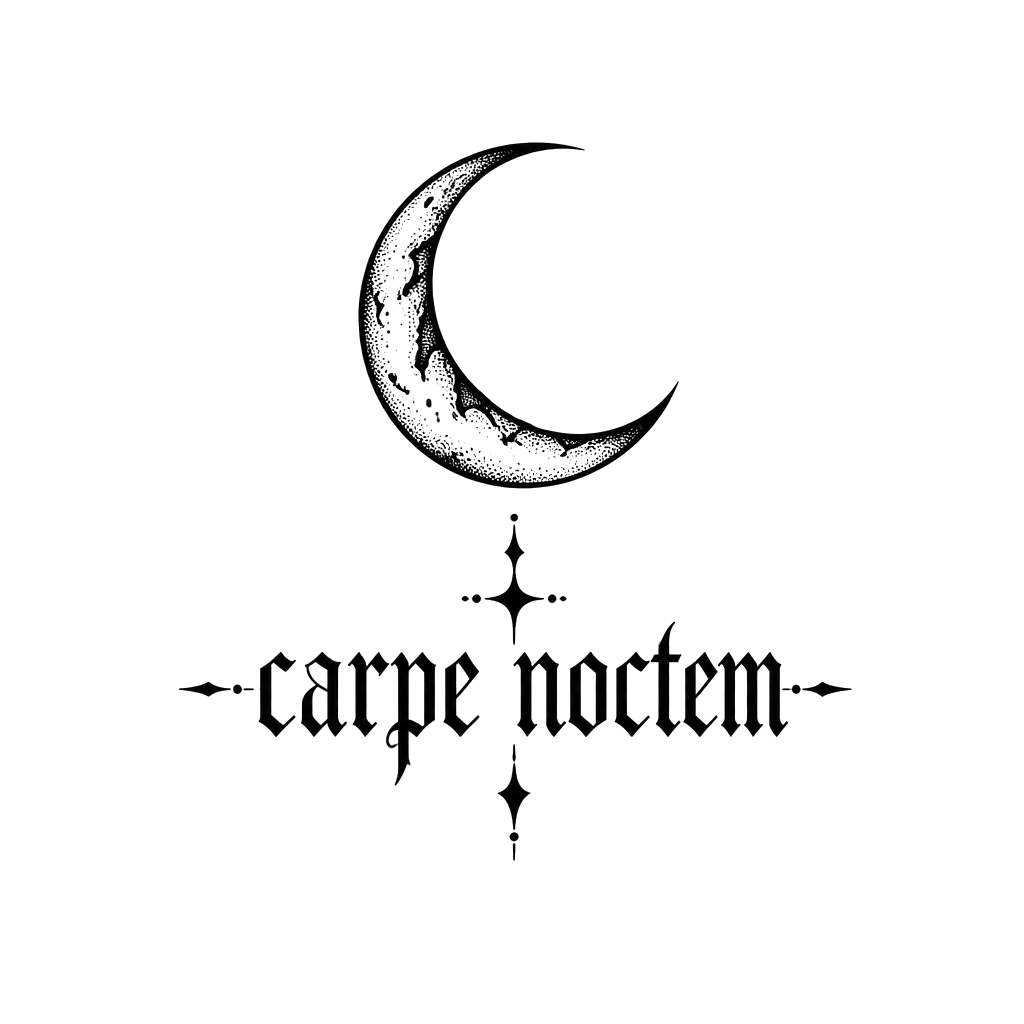 The words "carpe noctem" beneath a crescent moon