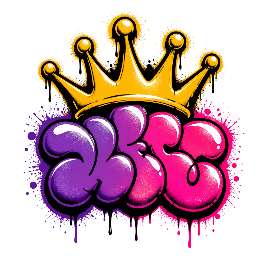 A spray-painted crown over bubble letters