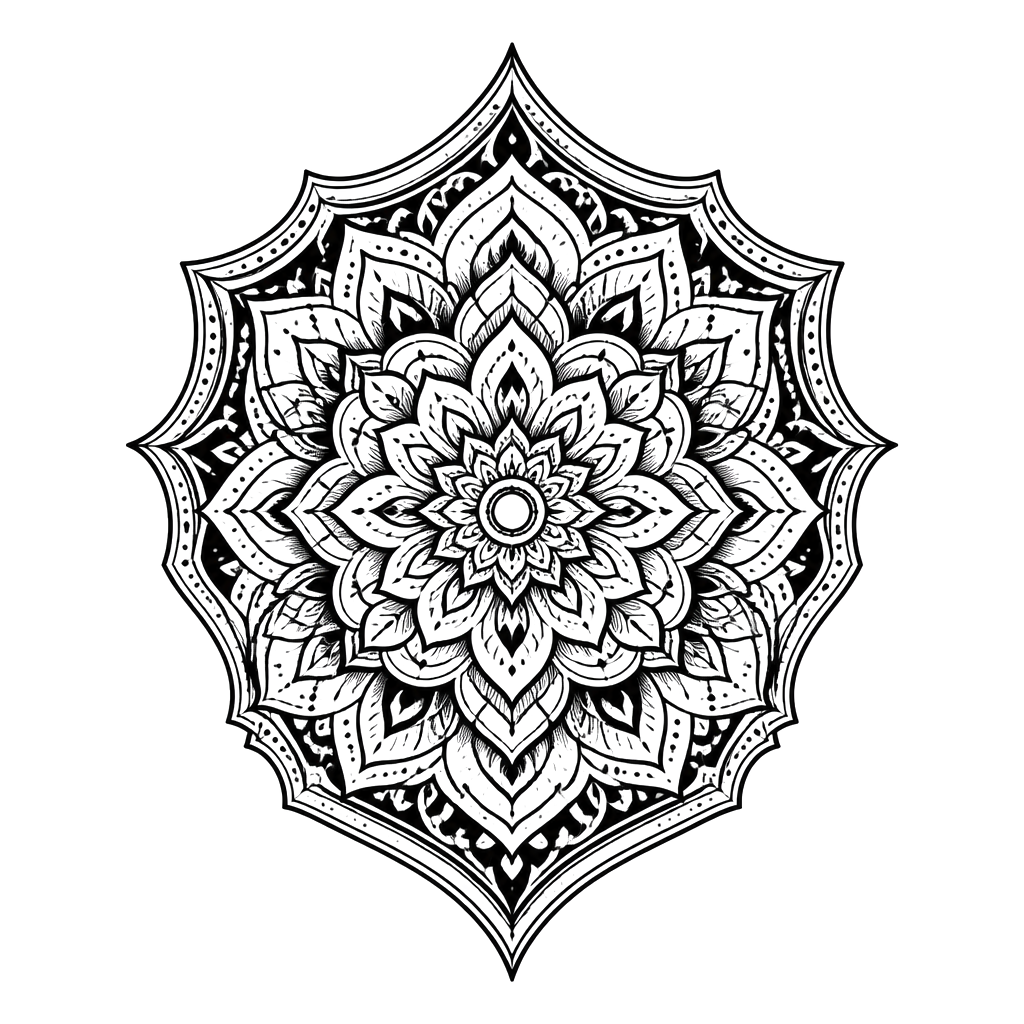 A layered mandala shield spanning rib to rib