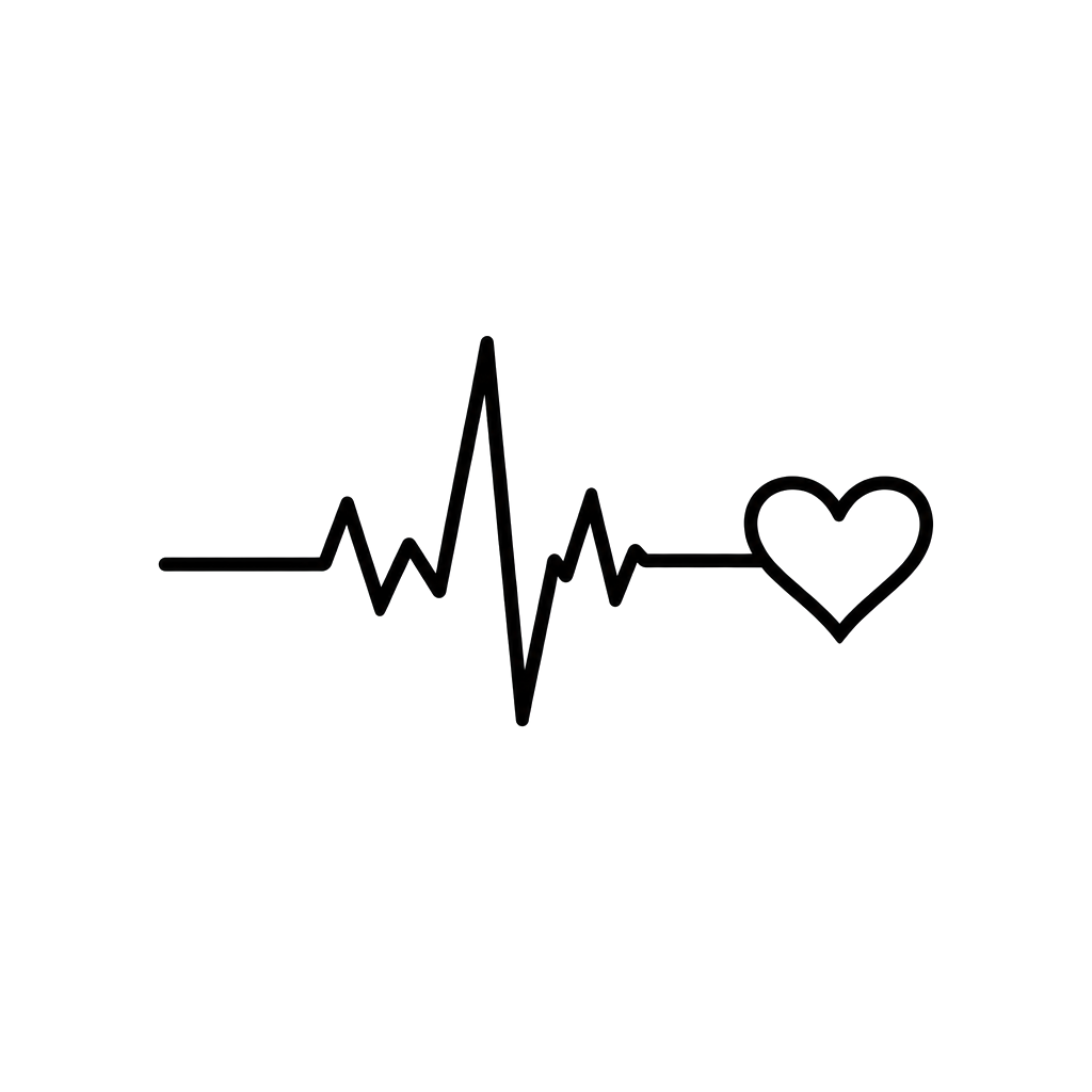 A heartbeat line ending in a small heart