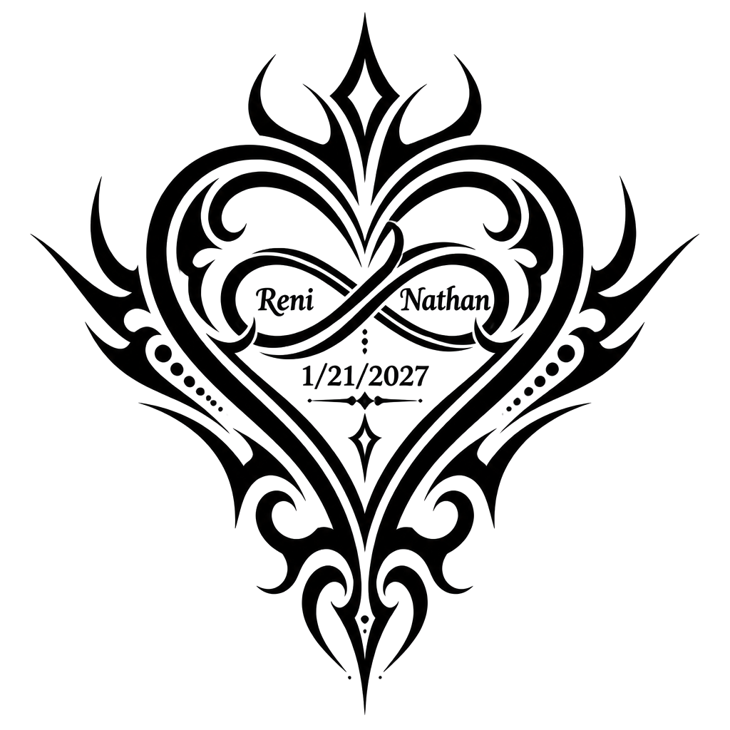 Heart(not a real heart) with ride or die and incorporate Reni & Nathan. Please put wedding date, 1/212027