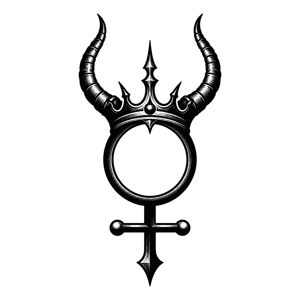An alchemical mercury symbol crowned with horns