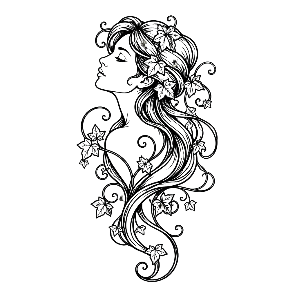 Long hair curling into ivy tendrils