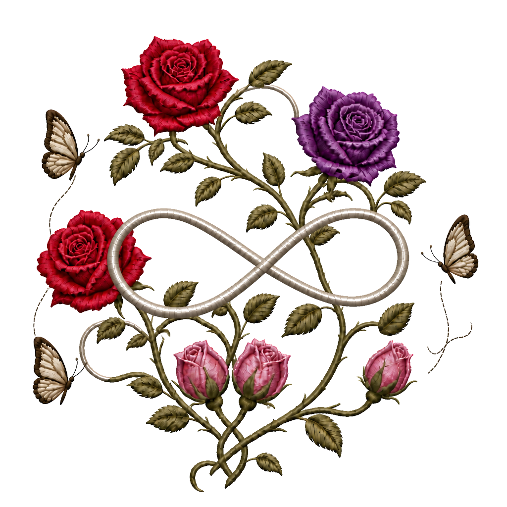 Buchstaben F und D ineinandergeschlungen. Mit 3 offenen Rosen (Bryan, Amy,Lucas) und 2 zusammenverbundene geschlossene Rosen ( (13.10.2011) mit 2 wegfliegenden Schmetterlingen sowie 1 geschlossene Rose (04.11.2010) mit 1 wegfliegenden Schmetterling. Es soll alles miteinander verbunden sein