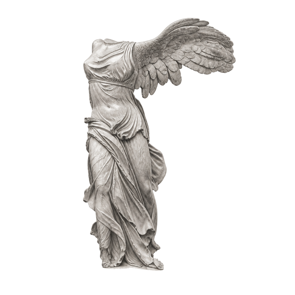 Microrealism Nike of samothrace with only the right wing