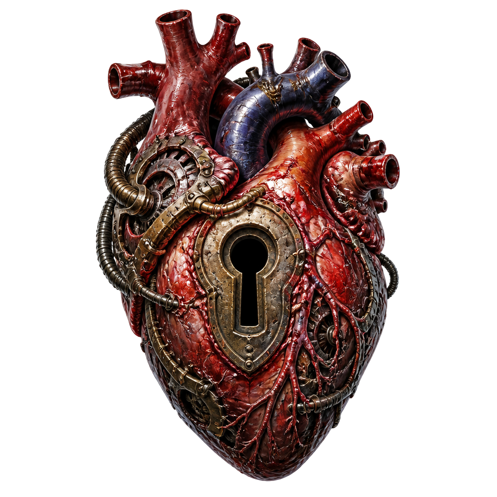 An anatomical heart with a keyhole and no key