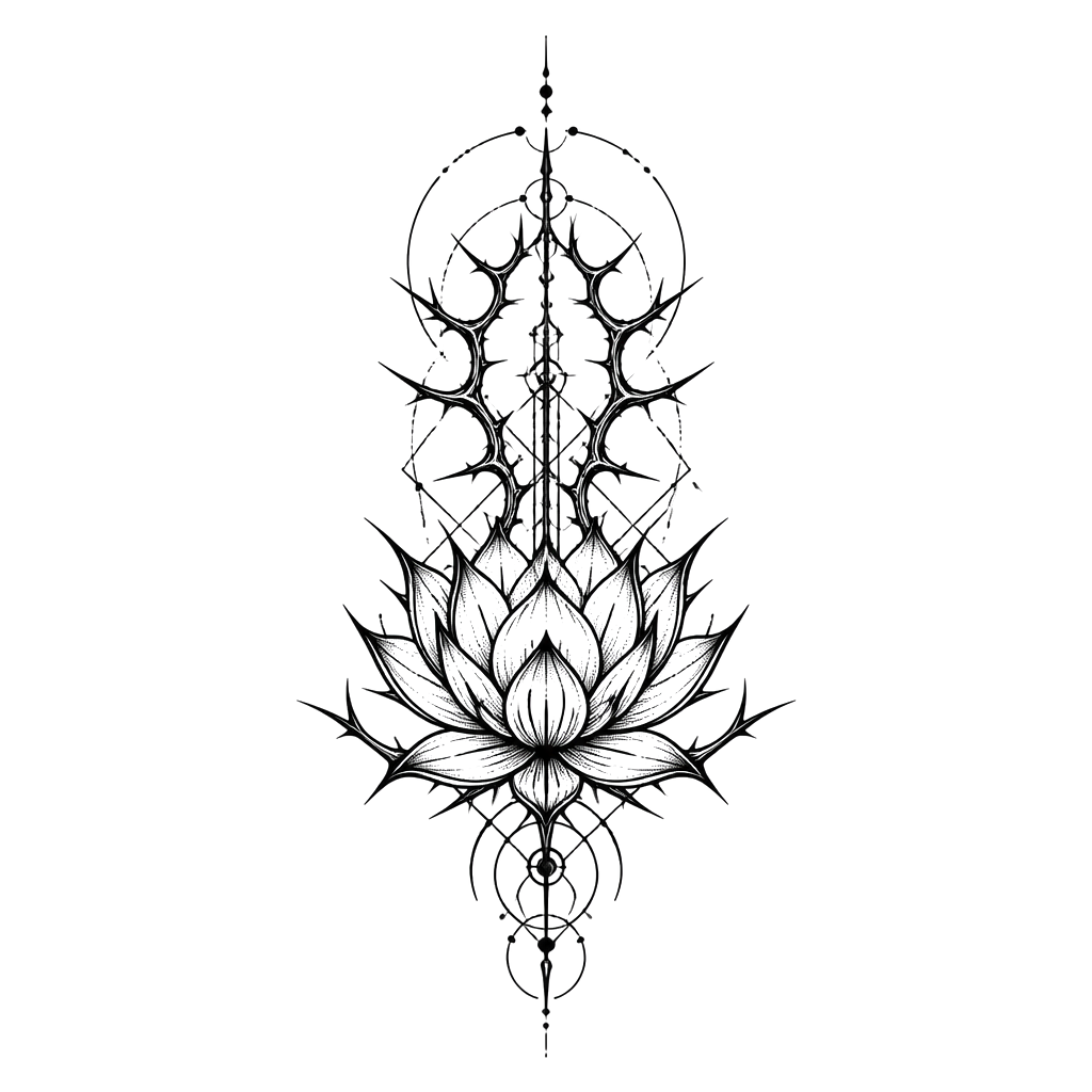 A thorned lotus blooming at the base of the spine