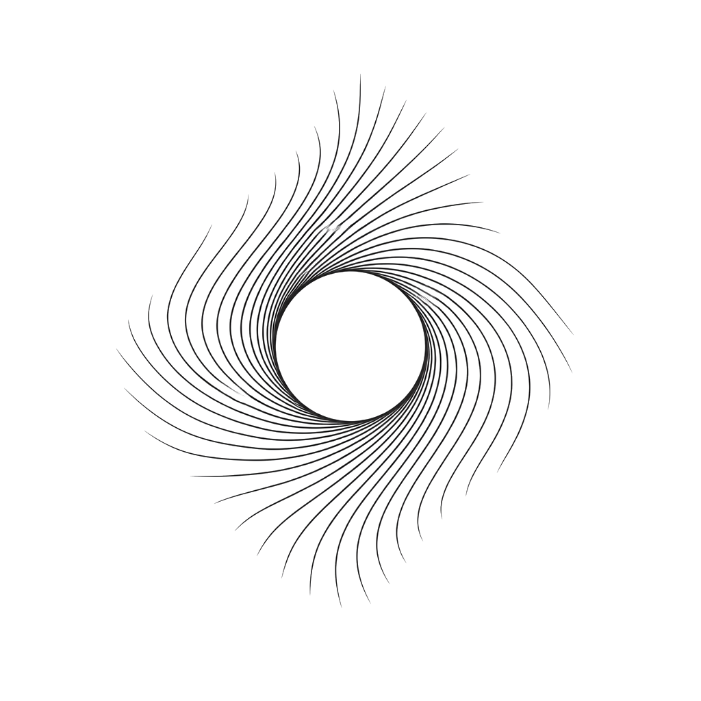 A field of thin lines bending around an empty circle