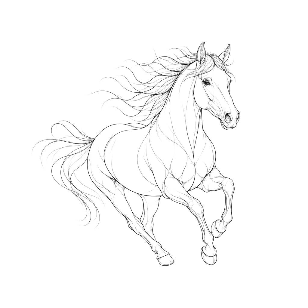 A running horse traced in weightless hairlines
