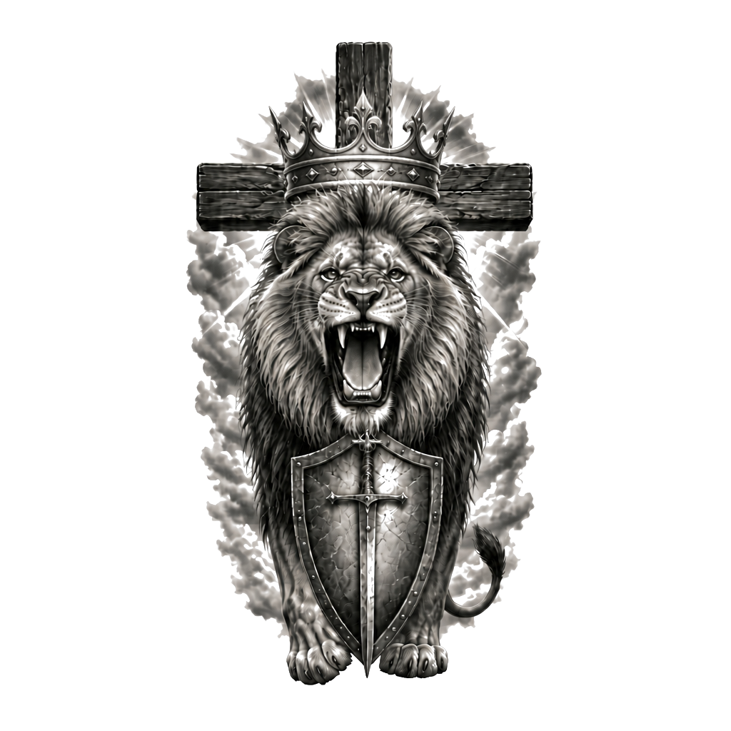 A lion with cross with Isaiah 54:17
