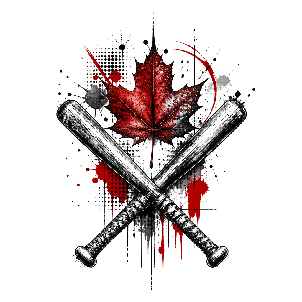 Two boys’ crossed baseball bats beneath a September leaf, with “Gardner” subtly woven into the bat grips.