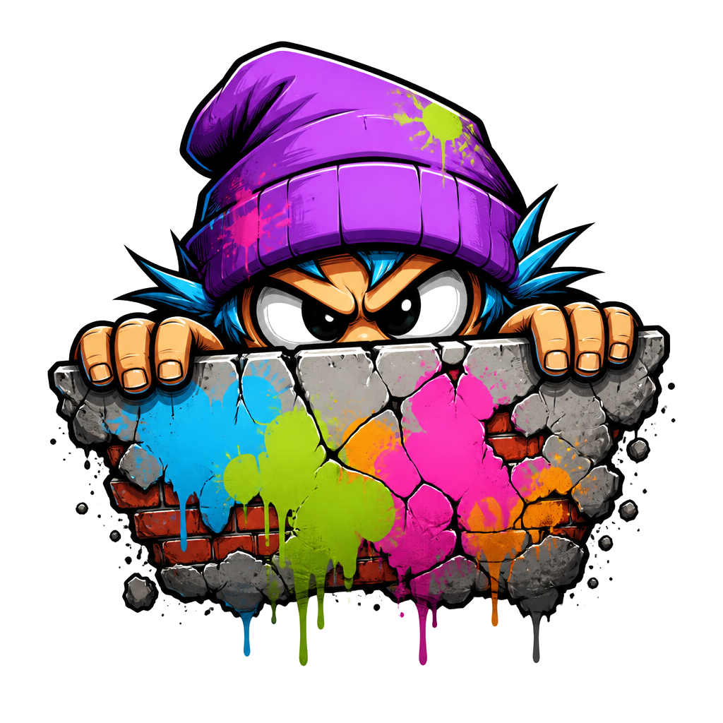 A cartoon character peeking over a wall