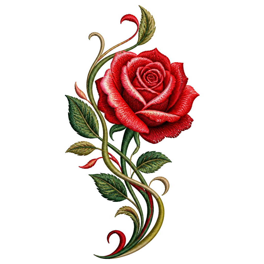 A single rose with intertwined petals and leaves, balancing devotion and renewal, sized to follow the shoulder’s natural curve.