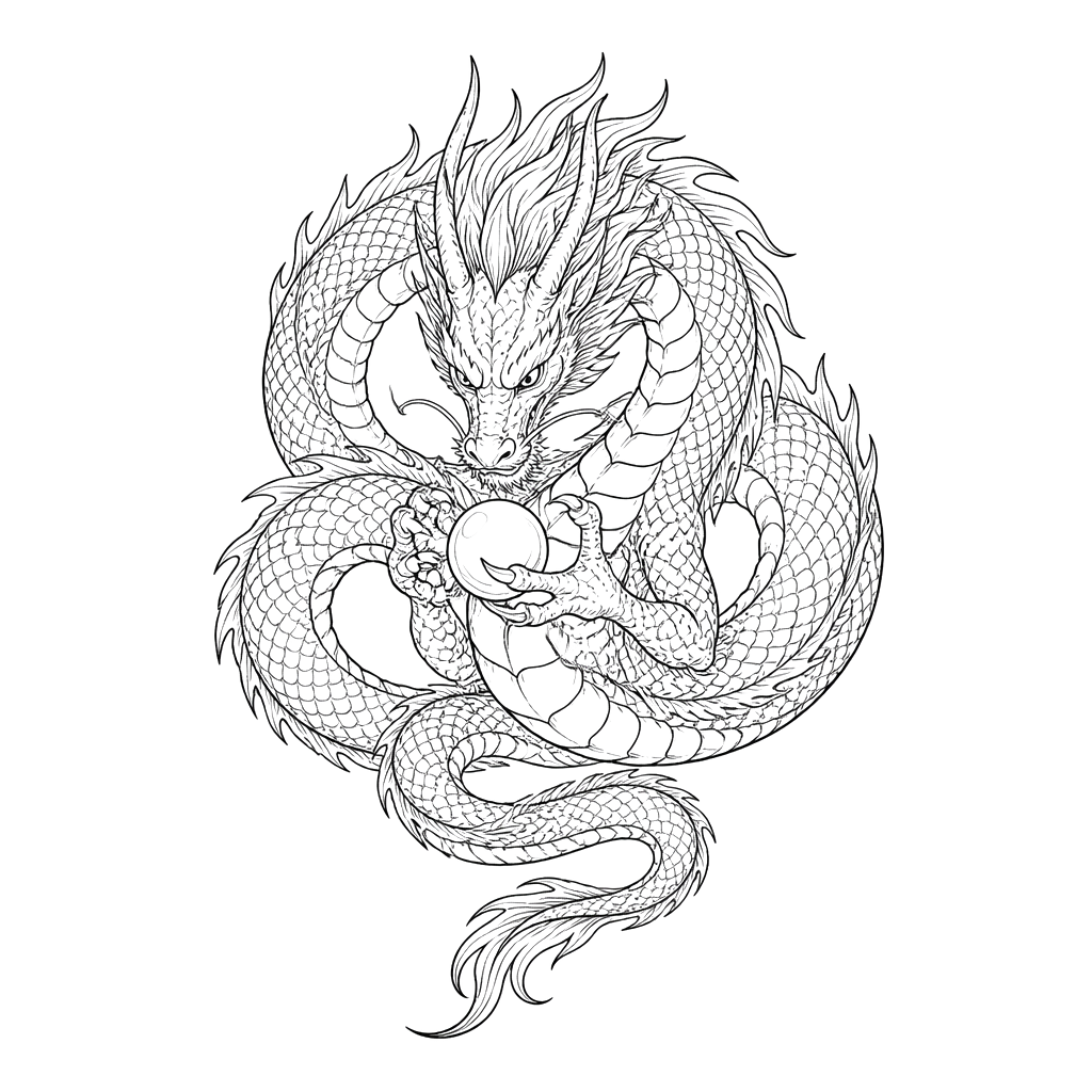A dragon guarding a small pearl in its claws