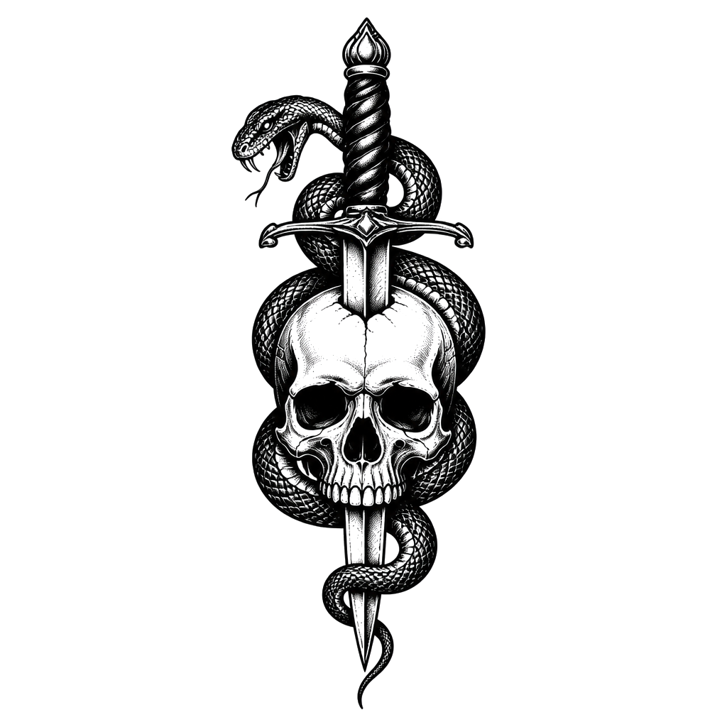 A dagger snake and skull