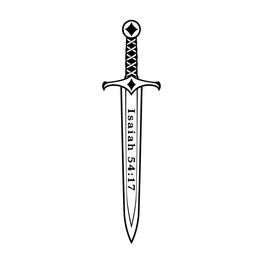 The words “Isaiah 54:17” inside a sword. simple