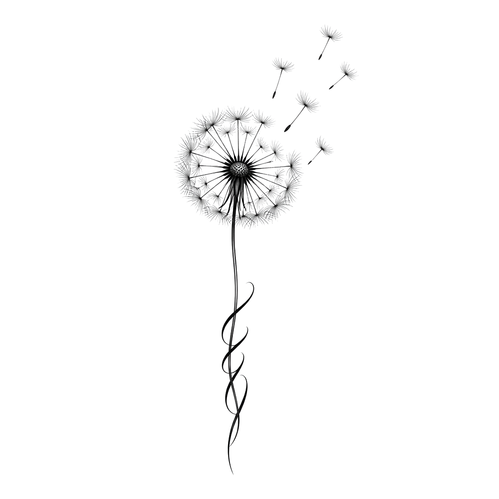 A dandelion tattoo on my forearm and hand. No leaf. With the name tete in the stem