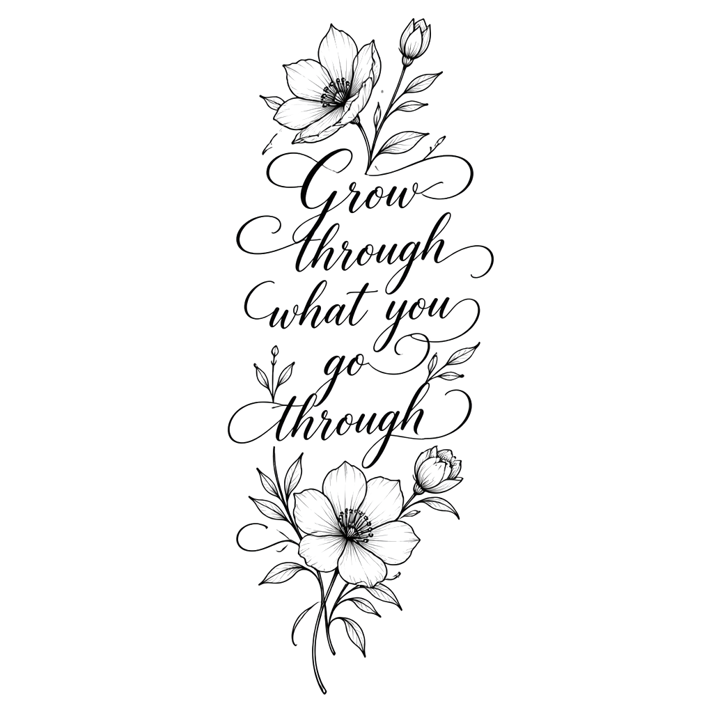 “Grow through what you go through” with flowers along forearm