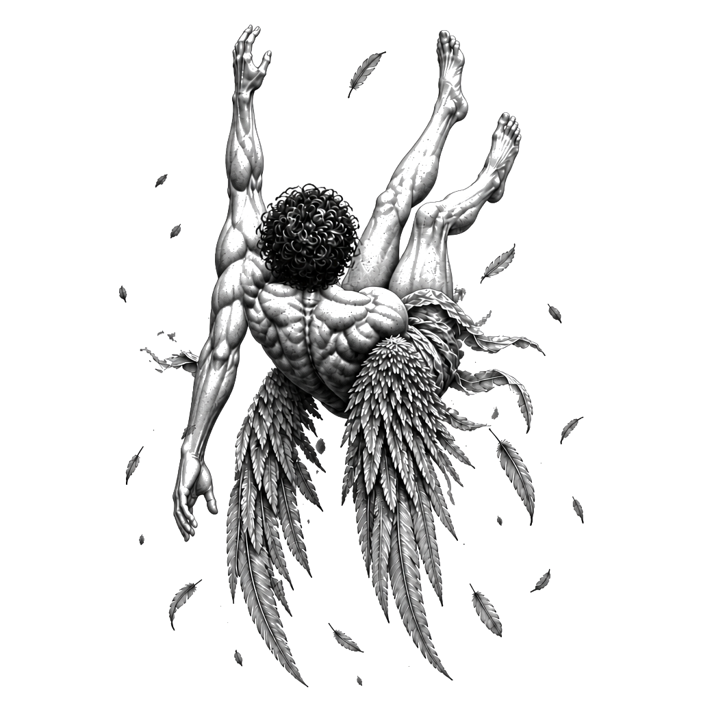 Un ange de style Icarus de la mythologie grecque qui tombe