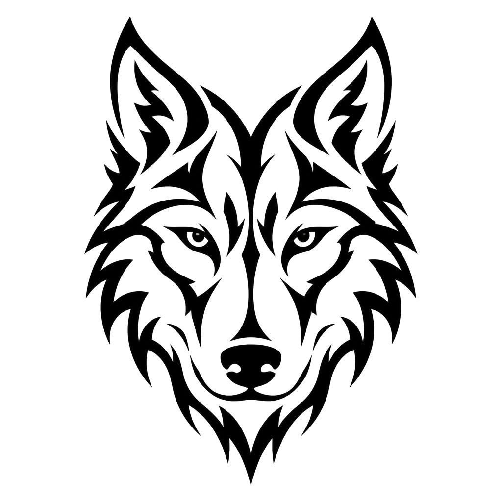 A wolf head cut from sharp black curves