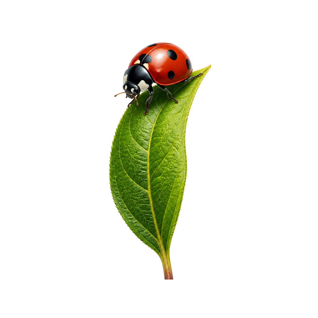 A ladybug resting on a leaf tip