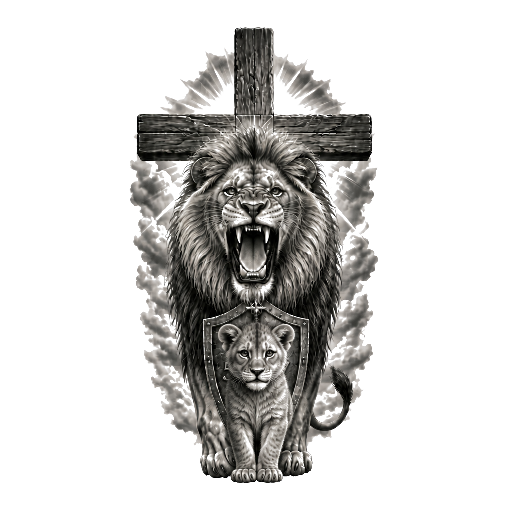 A lion with cross with Isaiah 54:17