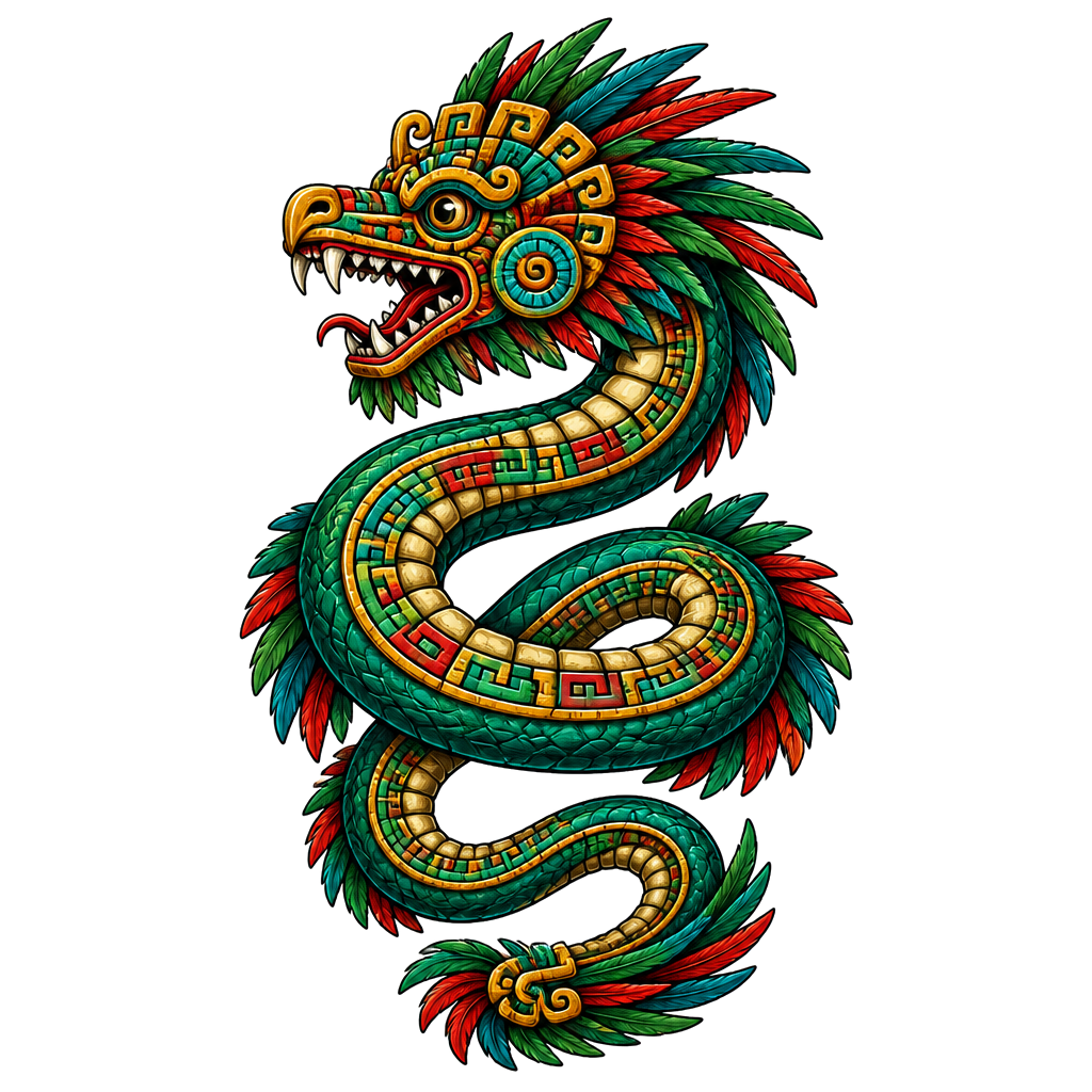 Quetzalcoatl the feathered serpent coiling upward