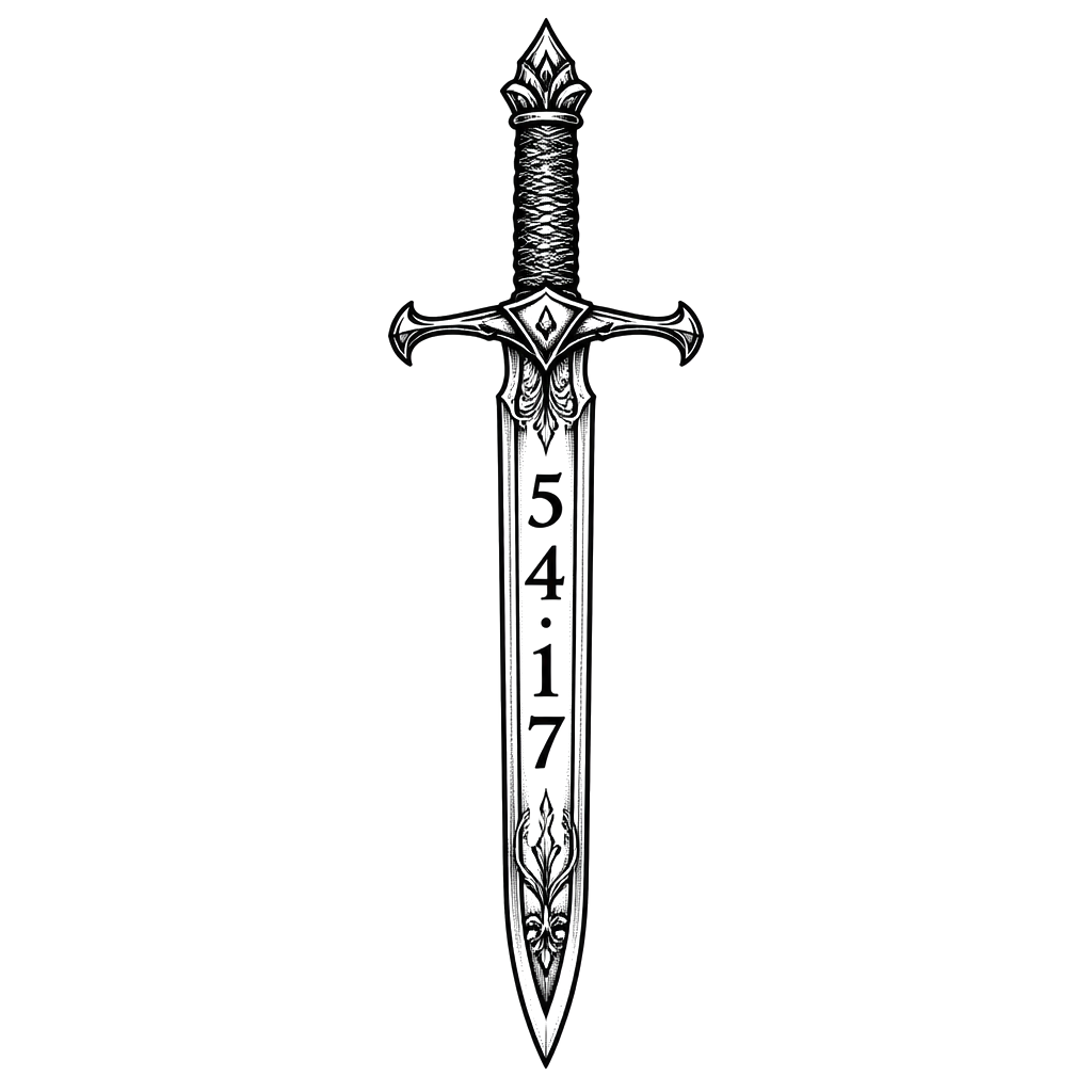 A sword with Isaiah 54:17 inside of the sword