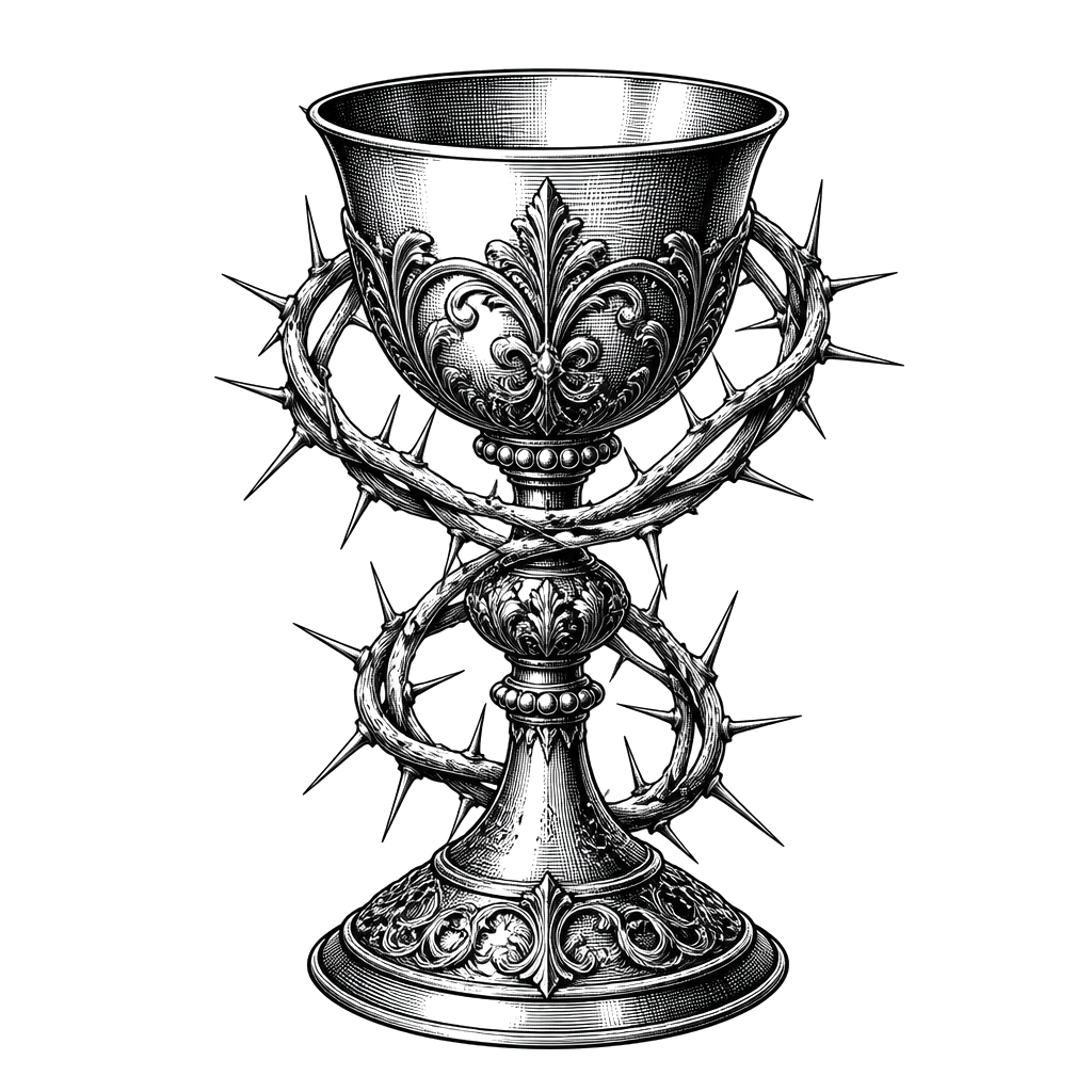 An ornate chalice wreathed in thorns