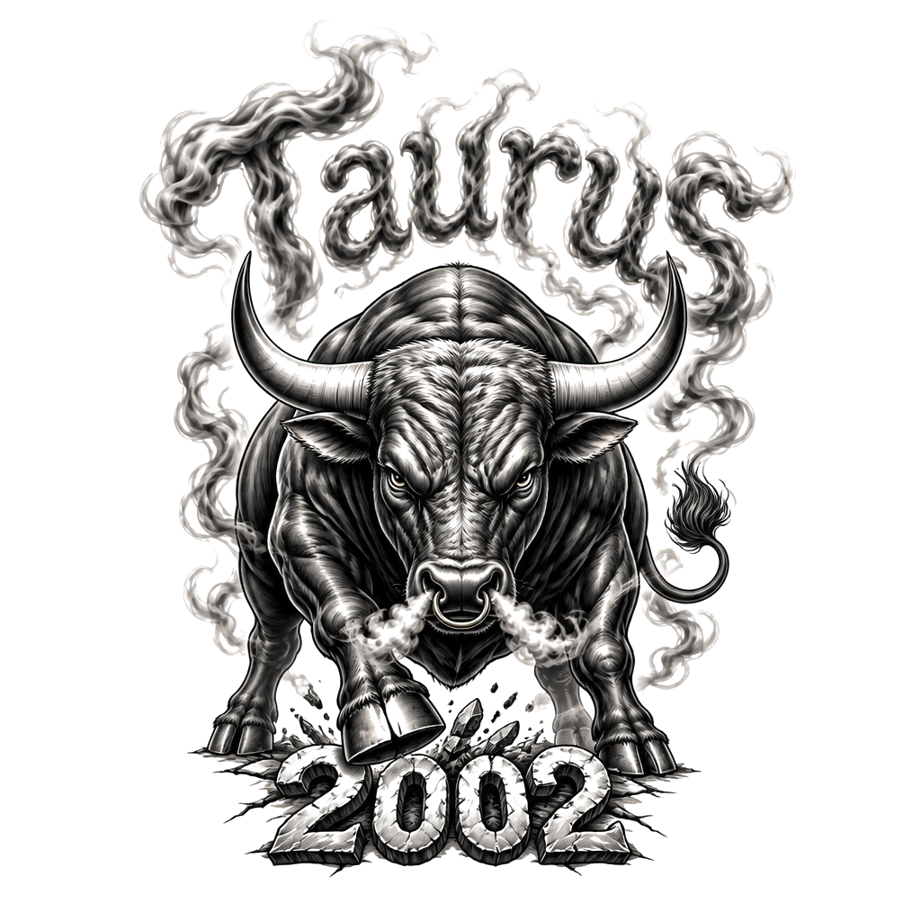A Chicago bull but a Taurus bull says Taurus  in the smoke with 2002 under the bull