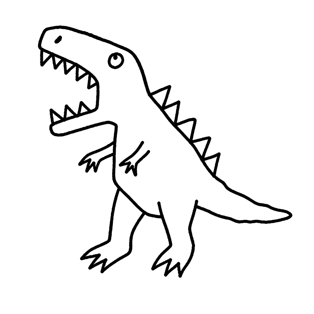 A badly drawn dinosaur roaring at nothing