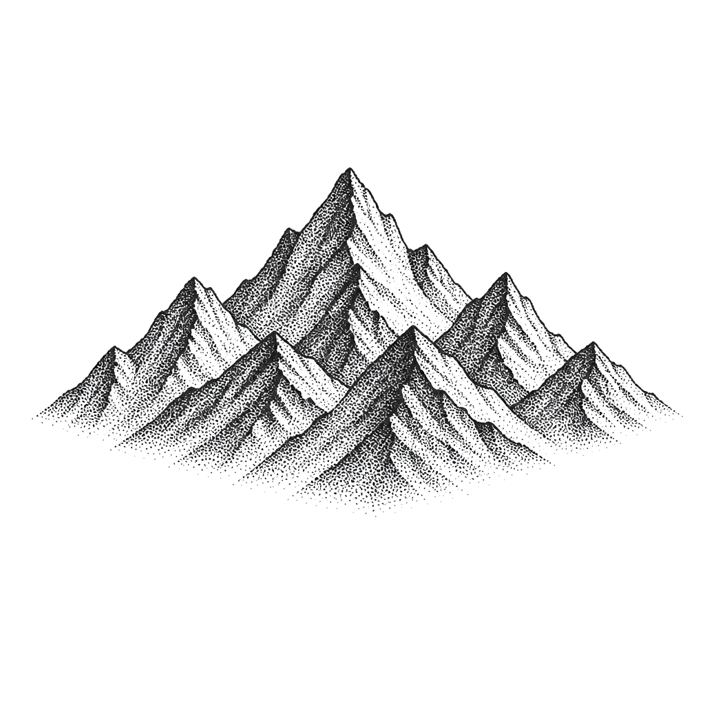 Mountains shaded entirely in tiny dots