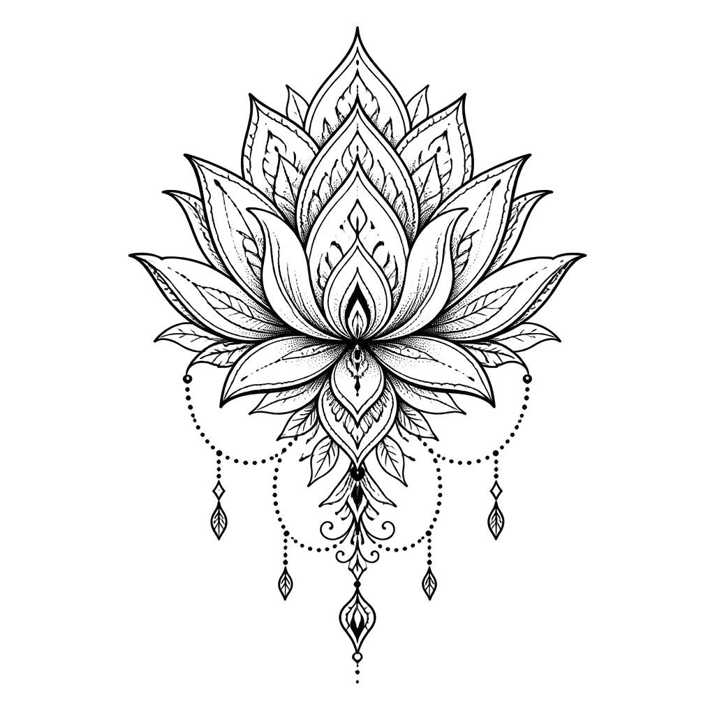 A lotus mandala opening downward between the ribs
