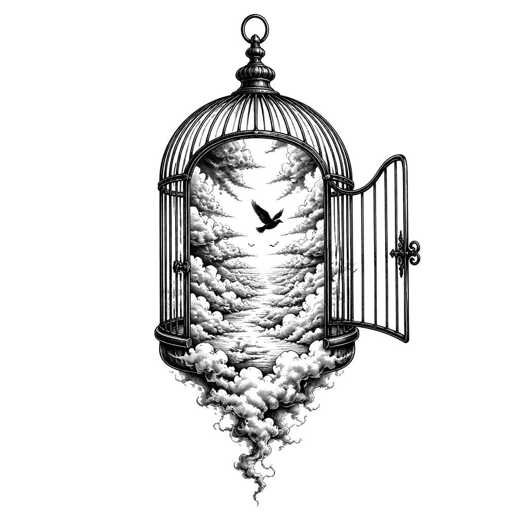 A birdcage opening onto an endless sky